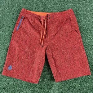 Stio Swim Trunks Men's Board Shorts Size 36 Orange All Over Print